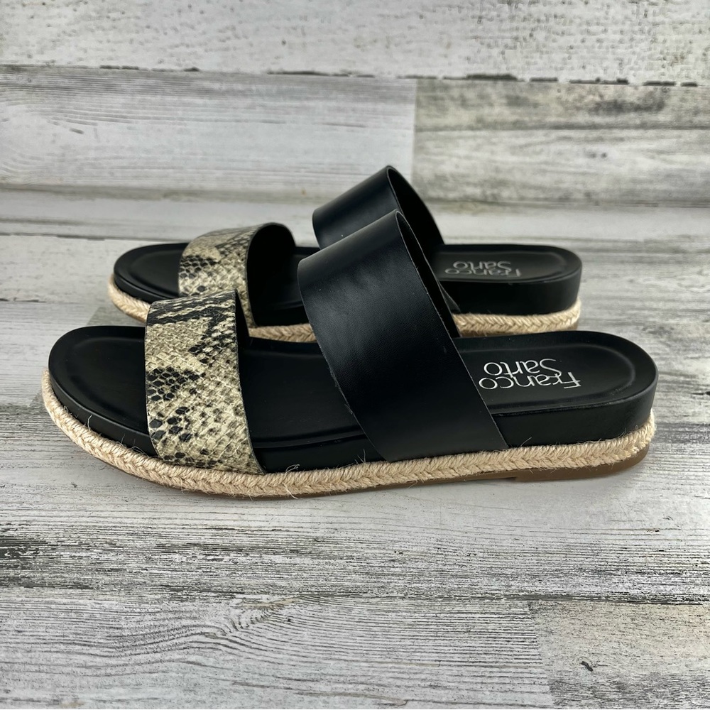 FRANCO SARTO Babs Snakeskin Black Vegan Leather Slide Sandals 7.5